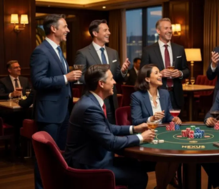 Firemní hosté během pokerového networking večera v elegantním prostředí