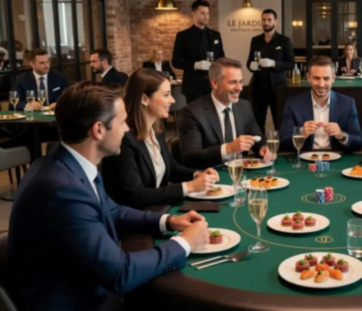 Firemn&iacute; več&iacute;rek v&nbsp;restauraci s&nbsp;pokerov&yacute;m stolem a elegantn&iacute; atmosf&eacute;rou