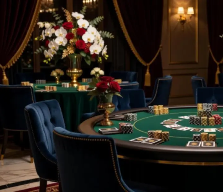 Stylová výzdoba pokerového večera v restauraci s designovým osvětlením a elegantním stolováním