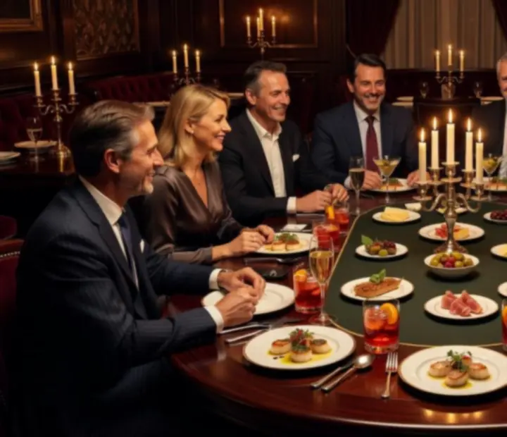 Luxusně prostřen&yacute; pokerov&yacute; stůl v designov&eacute;m interi&eacute;ru restaurace