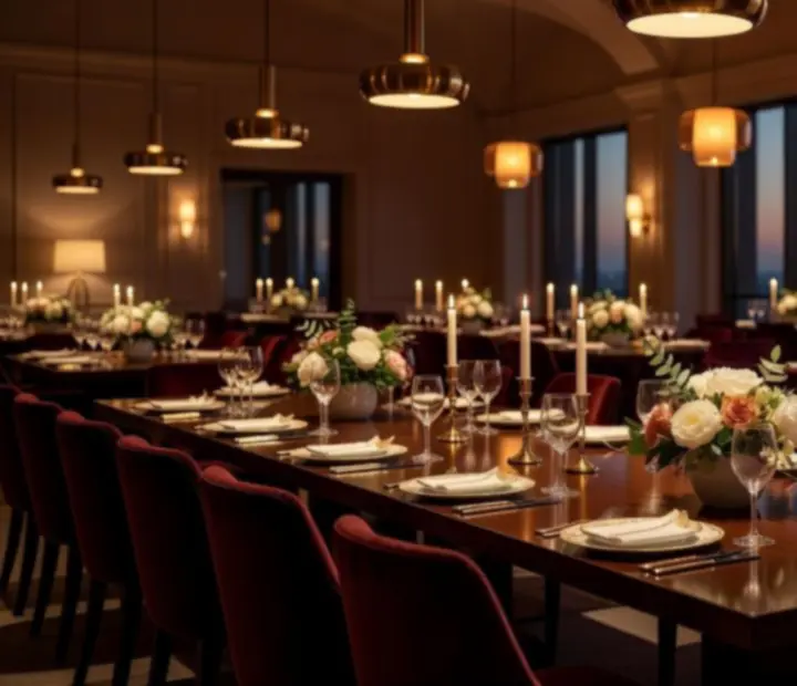 Moderní luxusní restaurace připravená na firemní společenský večer