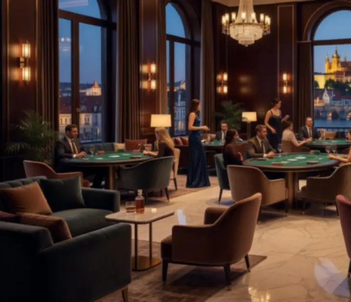 Luxusní restaurace připravená na elegantní pokerový večer se společenskou atmosférou